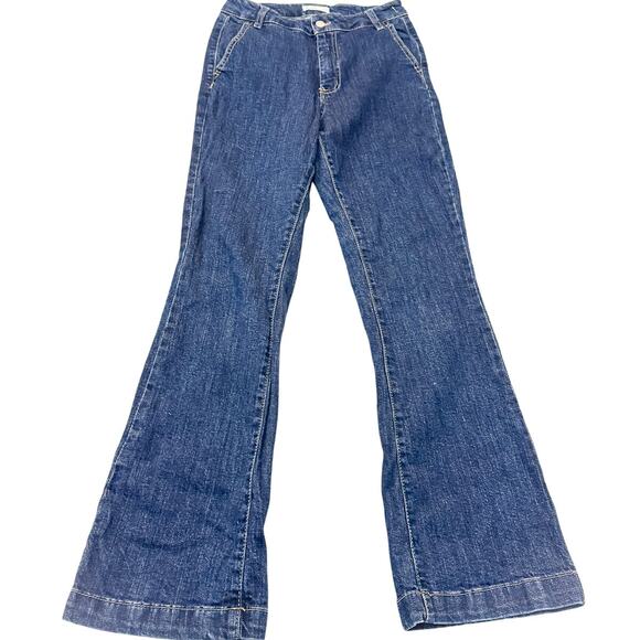 OAT NY Flare Dark Wash Denim Jeans Seamed Back Pocket Size 4 / 27 - Picture 2 of 8